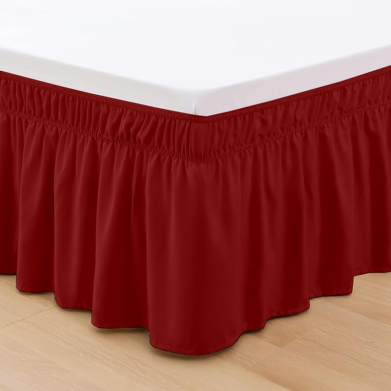 TSM BEDDING - Wrap Around Bed Skirt for King Size (72” x 78” Inch) - 18” Inch Drop Length Wrinkle Free Brushed Microfiber Fabric Bed Skirt | Easy Elastic Feet | Machine Washable | Burgundy 3