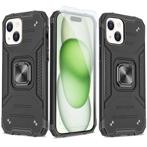JSCOMYAP iPhone 15 �p�P�[�X + ?�� �K���X �t�B����,�����O�t�� �X�}�z�P�[�X �X�^���h�@�\ �g�уP�[�X �l�C �ϏՌ� ���u���@�\ Case Cover �A�C�t�H��15 �A�C�z�� i phone15 �����ق�15 ip15 ��phon