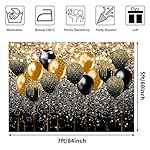 Avezano Black and Gold Glitter Backdrop for Birthday Wedding Prom Graduation Photography Background Party Glitter Gold Black Balloon Party Decorations Photoshoot Photobooth (7x5ft) - Image 2