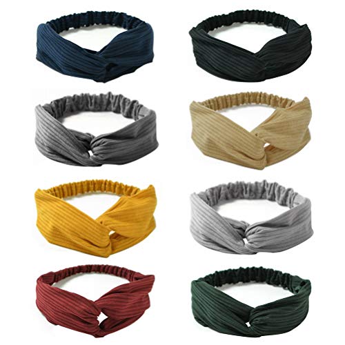 8 pcs Boho Headbands for Women, Button Headbands Twisted Criss Cross Head Wrap Elastic Hair Band for Nurses Doctors Women(8 Colors)