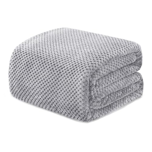 Exclusivo Mezcla King Size Fleece Bed Blanket, 230x265 CM Soft Jacquard Weave Waffle Pattern Blankets for Bed Settees, Light Grey Blanket