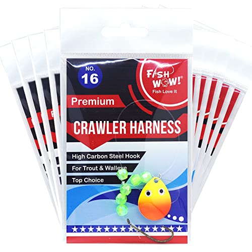 10Pks Fish Wow!® 1-Hook Crawler Harness Walleye Spinner Rig #16 #TOP27