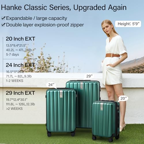 Image of Hanke Expandable Hard Shell Luggage Sets 2 piece Carry on Luggage with Wheels Suitcases Lightweight Checked Travel Luggage Rolling Large Suitcase Travel Luggage Bag Woman Men 20 /29 IN(Blackish Green)