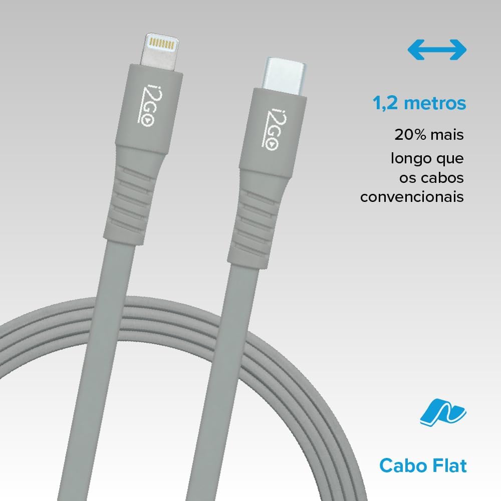 Gray i2GO Lightning + USB-C Cable 1.2M 3A