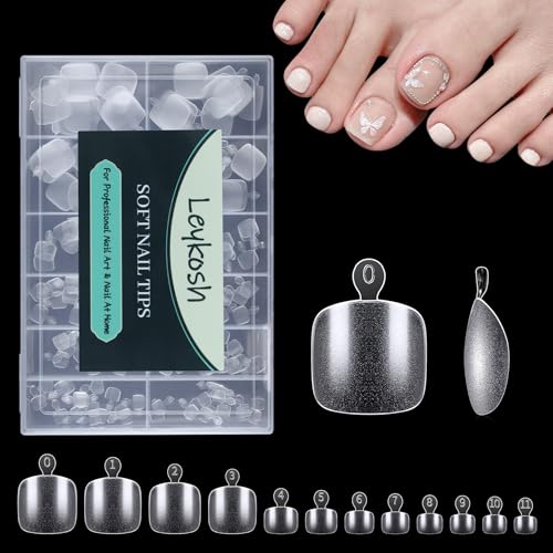 LEYKOSH Toe Nail Tips, 216 Pcs Clear Gel Fake Nails, Full Cover, 12 Sizes