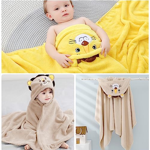 Image of ROMASA Baby Bath Towel Ultra Soft Hooded Towel Highly Absorbent Bathrobe Blanket Toddlers Shower Gifts for Boys Girls-27.5 inch x 55 inch (Khaki Lion)