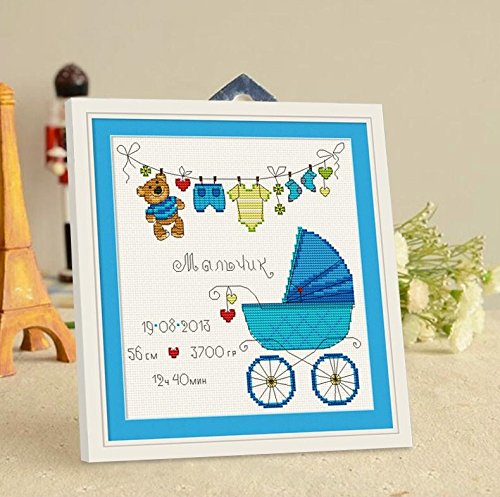 Boy Babies Birth Certificate Counted Cross Stitch Kit Dmc Thread 14Ct 28X29Cm 96X104 Stitch Cross Stitch Kits #TOP24