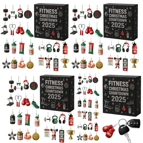 4 SET Fitnessstudio-Adventskalender 2025, Fitness Adventskalender 2025 Männer, 24-tägiger Fitness- Und Workout-Weihnachtskalender, Für Fitnessbegeisterte
