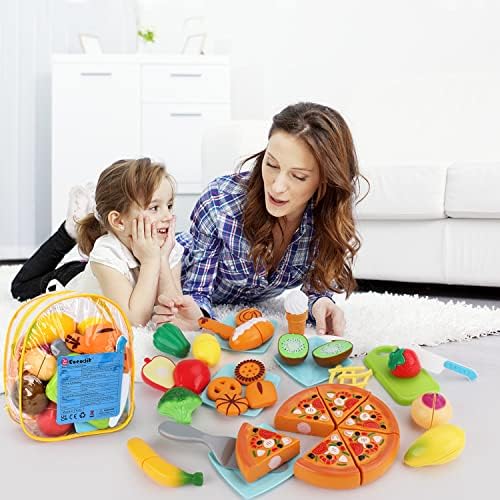 Sotodik Cutting Toys Fruits Vegetables Kitchen Toys Pretend Food Playset for Children Girls Boys Educational Early Age Basic Skills Development(31PCS)