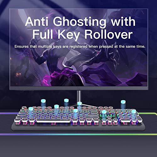 E-Yooso K600 Retro Typewriter Mechanical Gaming Keyboard 104 Key, Rainbow Led Backlit Keyboard (Red Switch Black) #TOP5