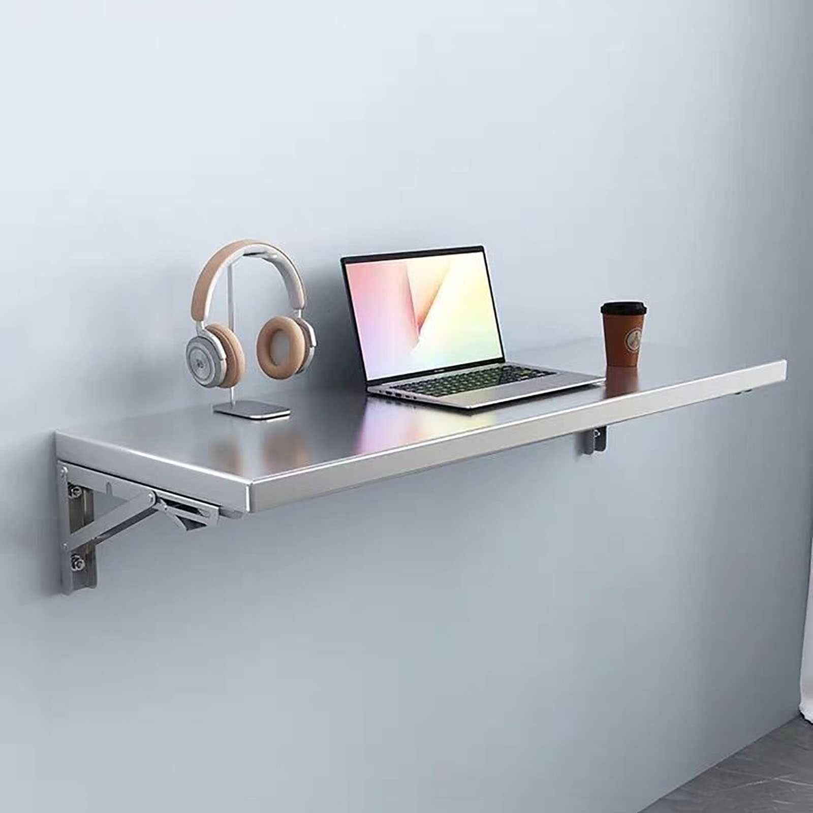 Edelstahl Wandklapptisch Klappbar Platzsparender Wandtisch für Wandmontage Robuster Rostfreier Schwerlast Klapptisch für Küche, Balkon, Werkstatt & Laptop (Nur als Ablage) 60x50cm