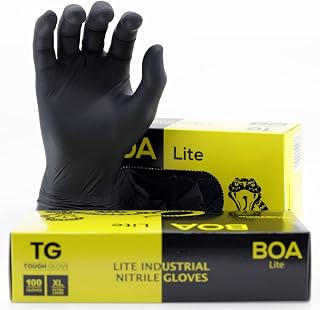 TG TOUGH GLOVE BOA LITE (L) Nitrile Gloves (Pack Of 100) | Black Multi-Purpose Disposable Gloves | DIY Gloves Powder & Latex Free Lightweight Durable Nitrile