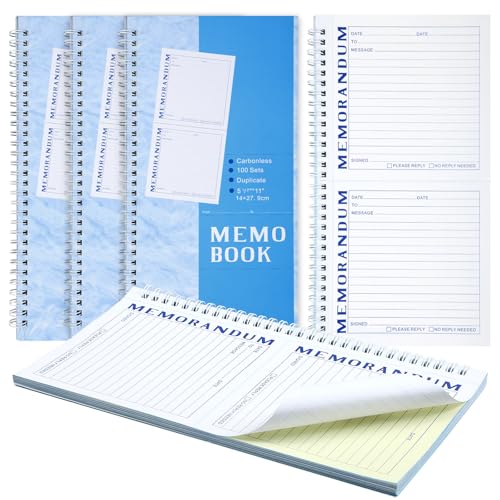 Eaasty 3 Pack Memorandum Book Carbon Copy Notebook Carbonless Two-part Duplicate Memorandum Forms Book Tear off Phone Message Pads for Office School Home