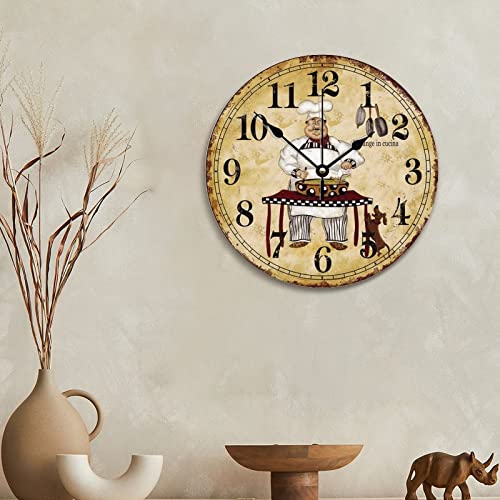 Aroggeld Chef Kitchen Wall Clock Farmhouse Wood 10 Silent Non-Ticking Quartz Battery Operated For Living Room Bedroom Home Decor Birthday Wedding Gift, One Size #TOP1