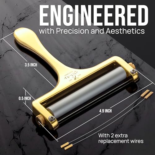 Image of Zulay Kitchen Cheese Slicer With Adjustable Thickness - Heavy Duty Block Slicer with 2 Extra Wires - Ideal for Mozzarella, Cheddar, Gouda - Gold