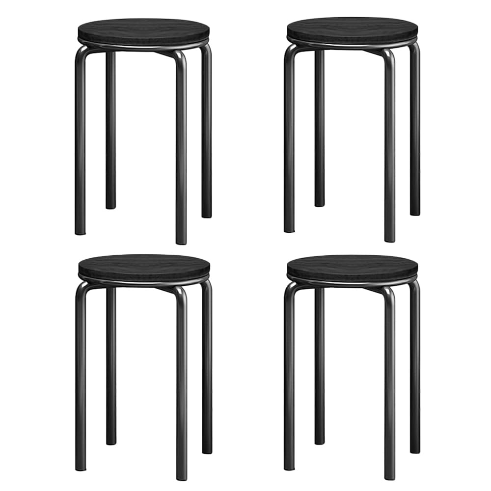 Stacking Stools Set of 4, 18" H Backless Round Wooden Top Portable Stackable Stools with Metal Frame (Black)