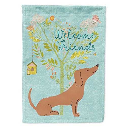 Caroline's Treasures BB7631CHF Welcome Friends Red Dachshund House Flag Large Porch Sleeve Pole Decorative Outside Yard Banner Artwork Wall Hanging, Polyester, House Size, Multicolor