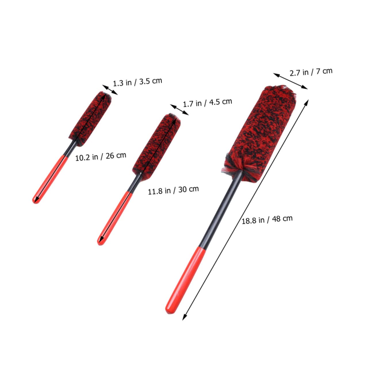 Set 3 Pezzi Spazzola Ruote Auto in Fibra e Pom per Pneumatici | Manico Ergonomico, Leggero e Pratico, Kit Pulizia Auto per Lavorare Maggiore Efficienza
