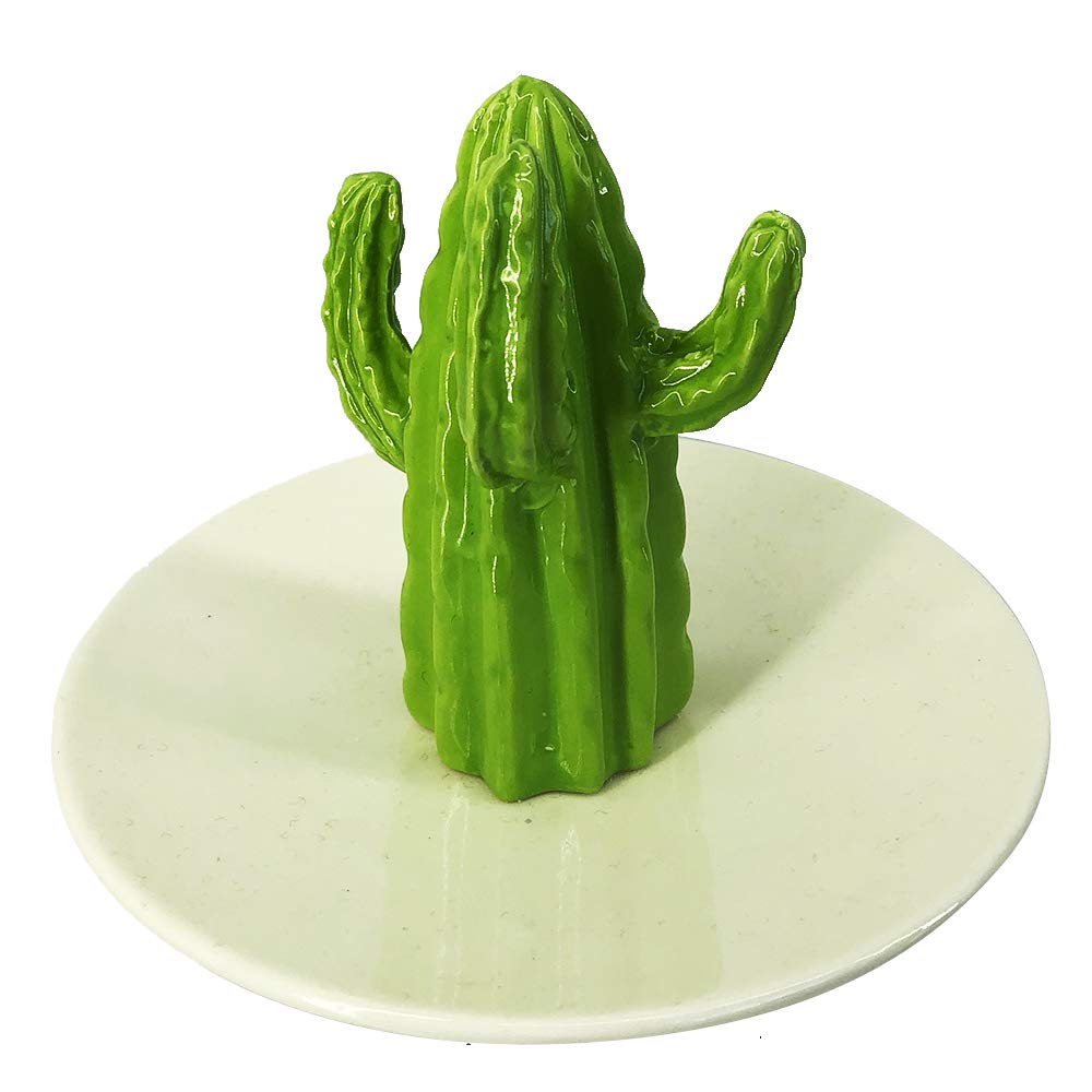 Comfy Hour 4" Porcelain Table Decorative Cactus Jewelry Holder, Jewelry Tray, Green & White