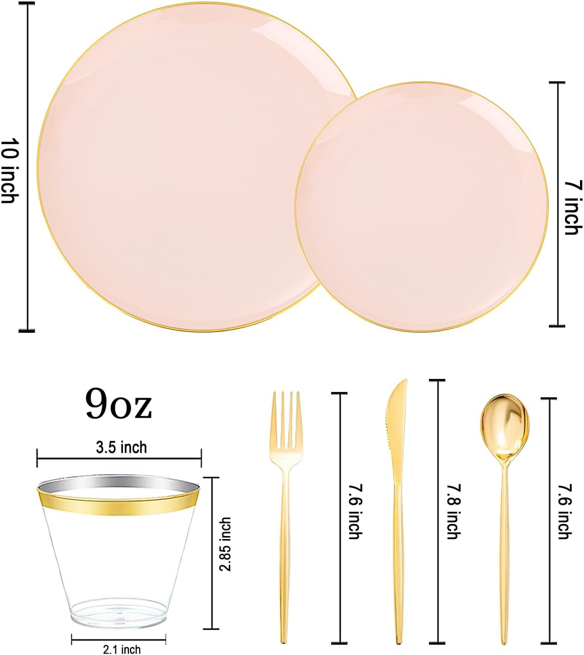 bUCLA 150PCS Pink Plastic Plates - Pink and Gold Disposable Include 25 Each (Dinner & Dessert) Plates, 25 Knives, 25 Forks, 25 Spoons and 25 Cups, Ideal for Party, Wedding & Easter