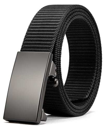 Image of Chaoren Leather Ratchet Belt 2 Pack Dress with Click Sliding Buckle 1 3 /8 inch in Gift Set Box - Adjustable Trim to Fit