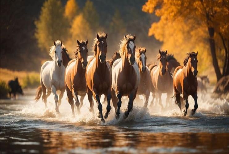 7 Running Horses Vastu Wall Poster for Home Decoration & Vastu Remedies Digital Reprint (Design 5, 12 inch x 18 inch)