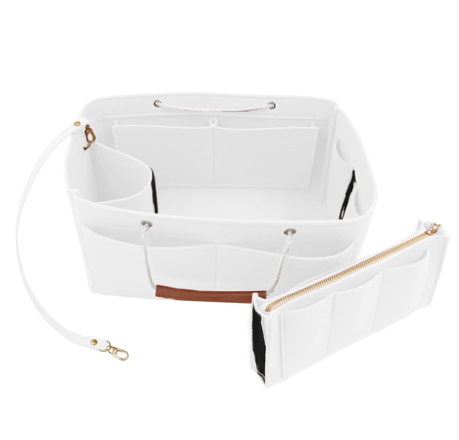 HeavyoffHeavyoff Wallet Organizer Insert for Handbags Felt Tote Organizer with Detachable Bag and Keychains Perfect for Women Tote Bag White L