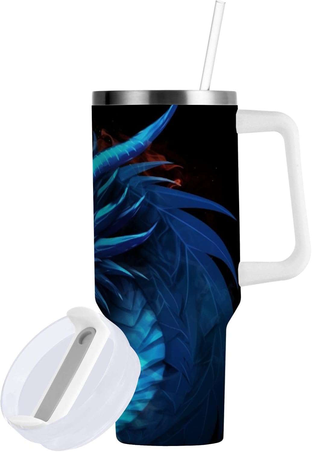 YETTASBIN Dragon 40 oz Tumbler with Handle, Stainless Steel Vacuum Insulated Sports Water Bottle, Leak-proof Travel Coffee Mug Cup with Lid and Straw for Water, Iced Tea or Coffee