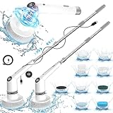 Electric Rotary Scrubber, 2024 New Cordless Shower Scrubber, with Monitor and Long Handle, with 8 Replaceable Brush Heads and 3 Adjustable Speed Cleaning Brushes, Used for Bathtub Tile Floor
