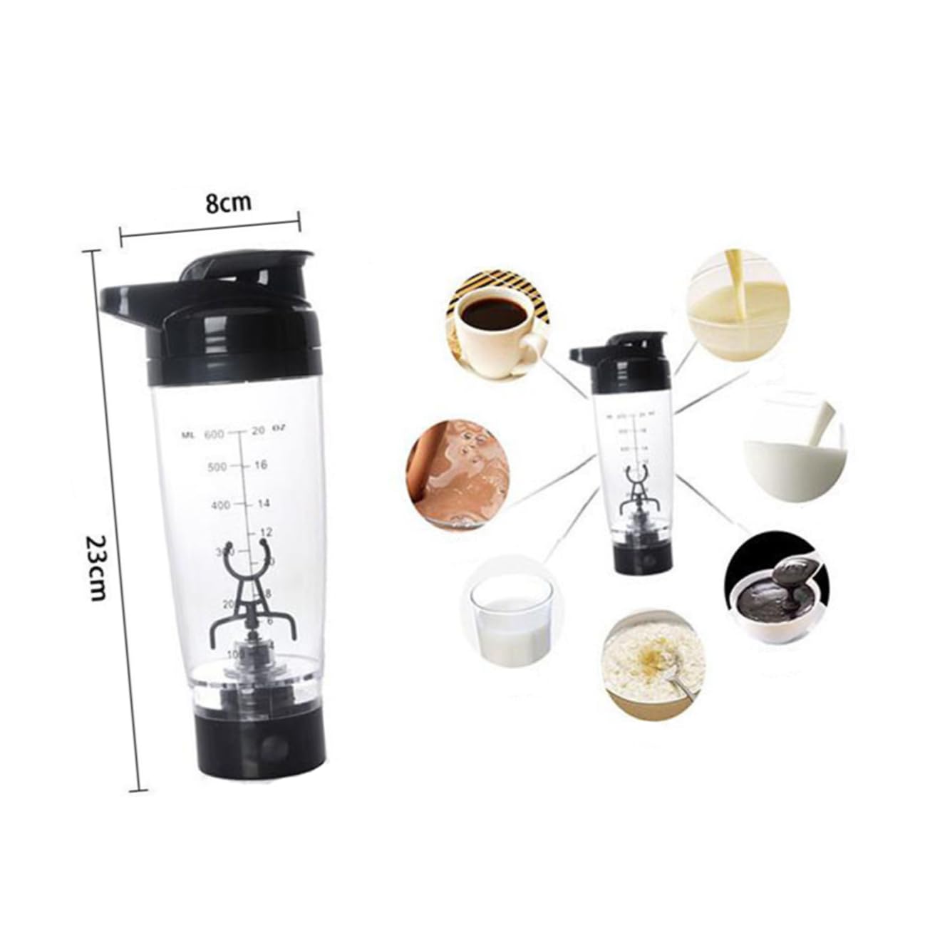 Alipis Elektrischer Shaker 600ml aus Pp, Batteriebetriebene Rührflasche