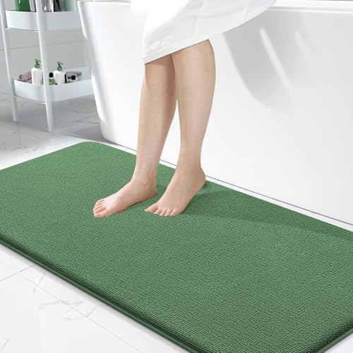 Image of OLANLY Thick Memory Foam Bathroom Runner Rugs 47x24, Extra Soft Absorbent Long Bath Mats, Quick Dry, Non-Slip, Machine Washable Mats for Bathroom, Tub and Shower, Home Decor Accessories, Olive Green