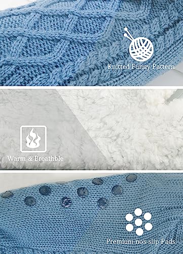 Image of Women Knitted Slipper Socks Cozy Sherpa Fuzzy Socks Non Slip Socks Winter Indoor Double Layer Bedroom Slipper Socks