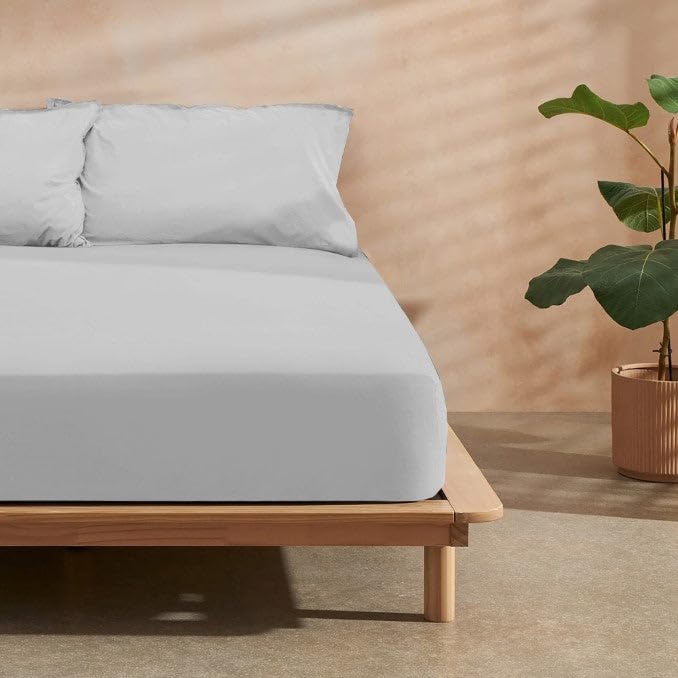 Drap housse coton biologique 105x200 BELUM gris pour des nuits sereines