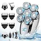 Rasoirs de tête 6 en 1 pour homme - Rasoir électrique rechargeable sans fil avec 5 têtes de rasage remplaçables IPX7 - Kit de toilettage étanche IPX7 avec tondeuse à barbe, tondeuse nez