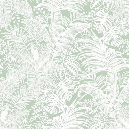 Sevalo Green Tropical Leaf Wallpaper Peel and Stick Botanical 17.3 x 78.7
