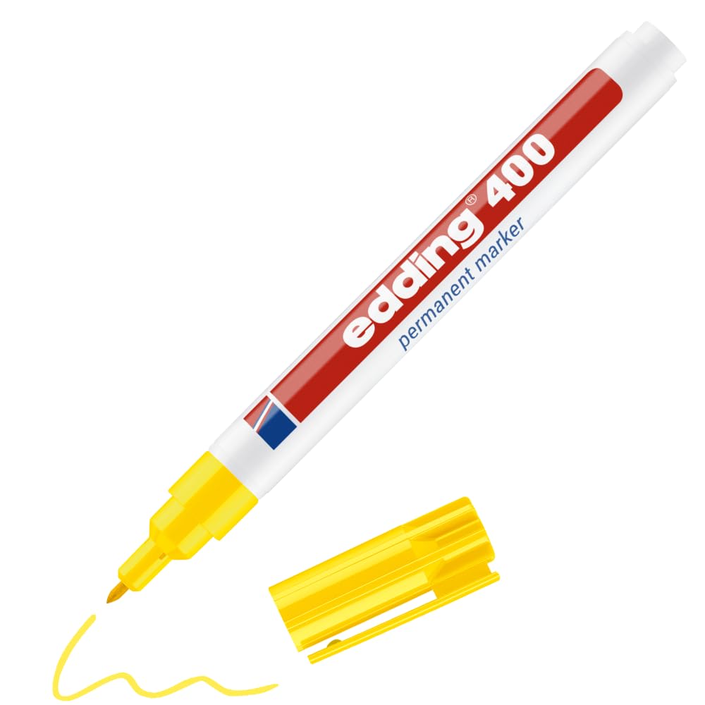 edding 400 Permanentmarker - gelb - 1 Stift - feine Rundspitze 1 mm - wasserfest, schnell-trocknend - wischfest - für Karton, Kunststoff, Holz, Metall, Glas
