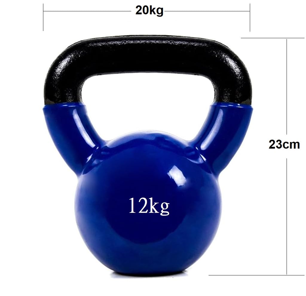 Mancuerna Pesa Rusa Kettlebell con revestimiento de vinilo con Mango Ancho Antideslizante para Ejercicios y Entrenamiento en Casa y Gimnasio, Fitness.