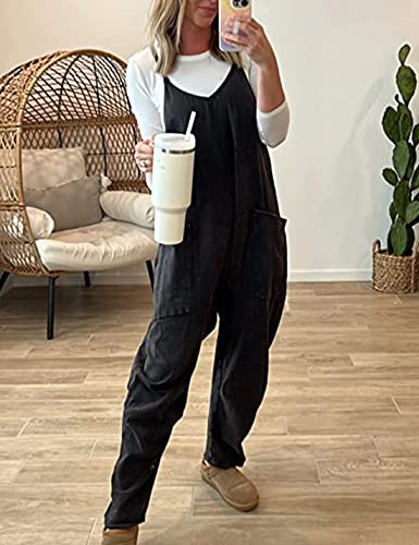 Peaceglad Womens Overalls Women Casual Summer Lightweight Rompers Loose Wide Leg Jumpsuits(Black,M) #TOP1