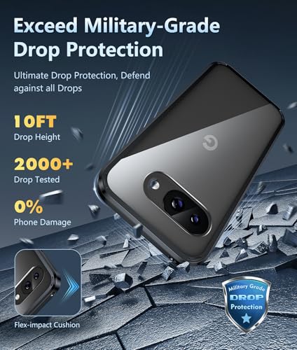 Image of FNTCASE for Google Pixel 9a Case: Military Grade Drop Protection Anti Yellowing Cell Phone Cover - Rugged Shockproof Protective Bumper Transparent Cases(Black)