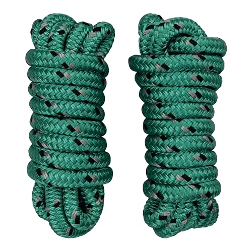 Seipel Marine Dock Lines 1/2 Inch – Double Braided Marine Rope – Heavy-Duty Boat Docking – UV & Abrasion Resistant – Marine-Grade with 10” Loop – Green with Black Tracer - 10 Foot