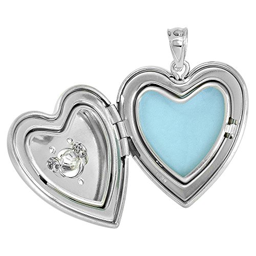 1 Inch Sterling Silver Cubic Zirconia Dancing Diamond Heart Locket Necklace For Women Floral Etching 24 Inch Rl_30H #TOP1