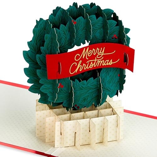 Hallmark Christmas Card Festive Wreath Design 3D and Pop Up Card Christmas Wishes Green Red