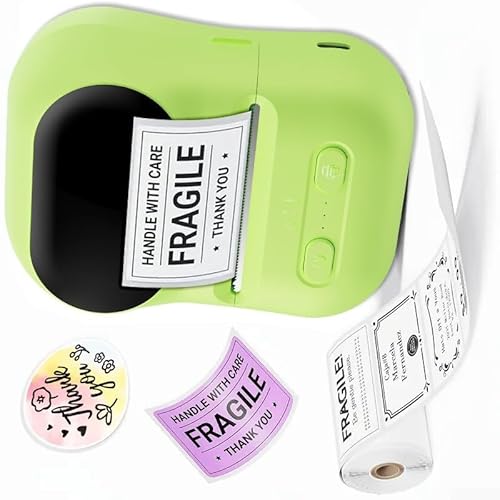 Imprimante d'étiquettes thermiques portable 203 DPI, machine d'impression sans encre compatible Bluetooth et largeur de papier de 12 à 58 mm pour cuisine, bureau, vente au détail (vert)