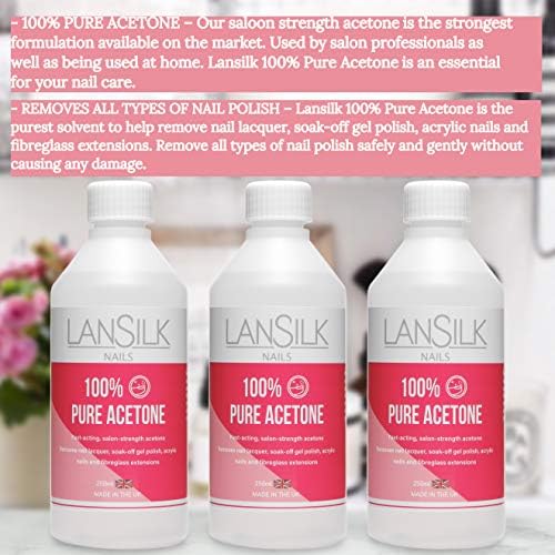 LanSilk, 100% Pure Acetone 250 ml Salon Strength Nail Polish Remover For Nail Lacquer SoakOff Gel Polish Acrylic Nails And Fibreglass Extensions Made In The UK