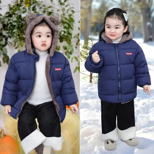 Toddler Boys Girls Winter Fleece Jackets Puffer Padded Coat Hooded Bear Ears Outwear Clothing for Baby Kids 1-6 Years3