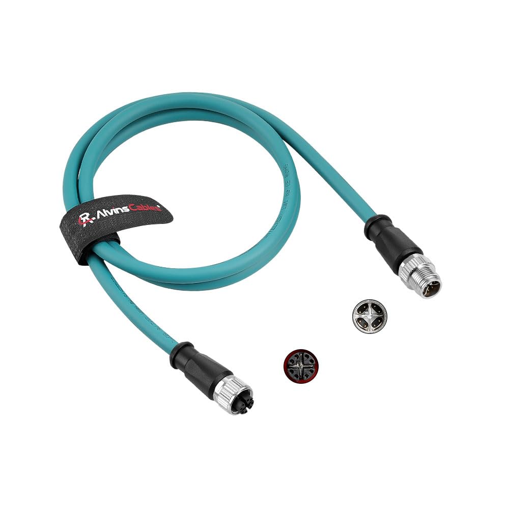 Alvin's Cables M12 X-Code 8 Pin Male to Female Ethernet Cable Cat6a Shielded for Cognex Basler Keyence Industrial Camera High Flex Drag-Chain 3.3ft/1m Green