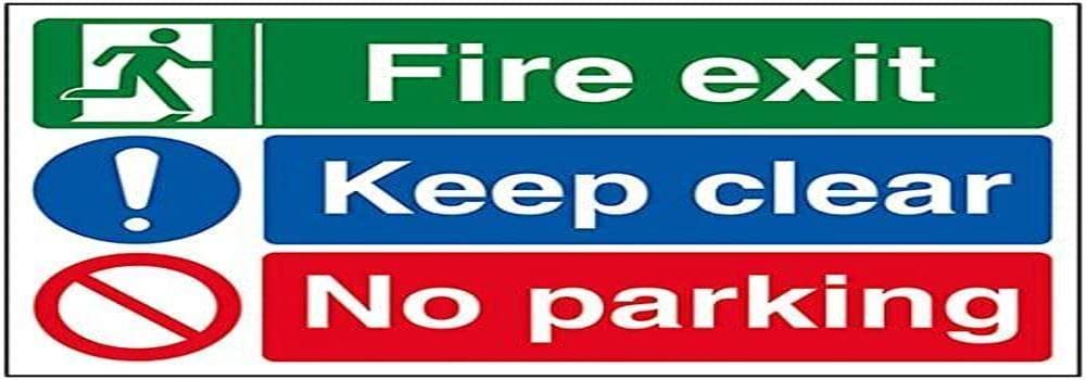 V Safety Fire Exit/Keep Clear/No Parking - 600x400mm 2mm Rigid Plastic Safety Sign
