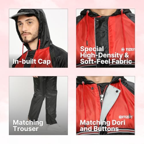 Image of Citizen Reversible Raincoat For Men With Inbuilt Hood, Waterproof Pant & Carry Pouch | Dual Color Sports Style | 190T Polyester With Pvc | Durable & Lightweight Standard Length Rainsuit