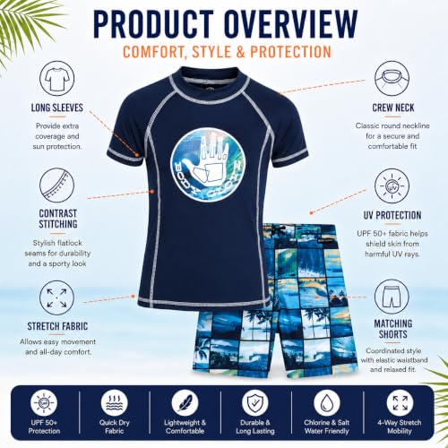 Image of Body Glove Boys Swim Set - 2 Piece Boys Swim Trunks with Rash Guard UV Protection Swimsuit Kids Bathing Suits (Sizes 4-12)