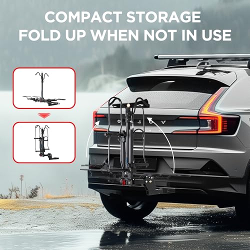 POLESTAR Hitch Mounted 2-Bike Rack, 200lbs Weight Capacity Bike Rack Hitch with Lock, Up to 5-inch Fat Tire Bicycle, 2\" Receiver Foldable Platform Mount, fit Cars Trucks SUVs RVs Minivans Trailer